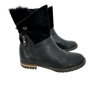 Fabianelli black leather and suede shearling block heel zip ankle boots Italy 39